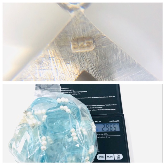 Blue crystals, cultured pearl statement necklace - Picture 8 of 8